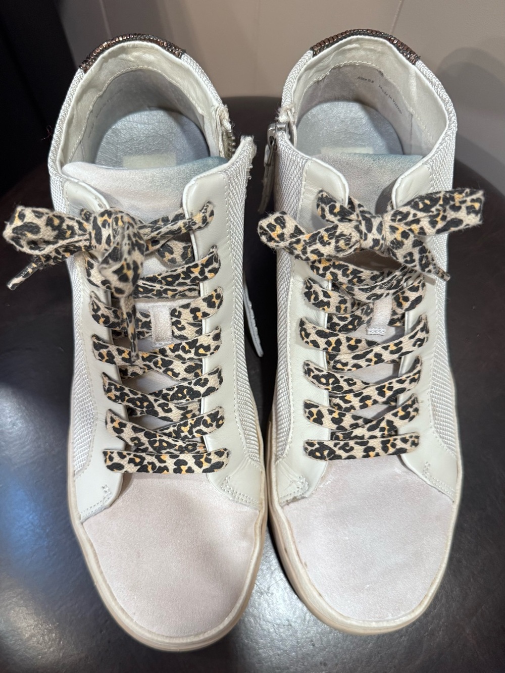 Dolce Vita Cream High-Top Sneakers with Leopard Print Laces